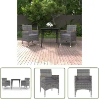 The Living Store Ensemble de jardin 3 pièces avec coussins Poly rotin et verre