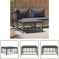 The Living Store Tabouret de jardin avec coussin gris foncé Poly rotin
