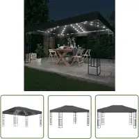 The Living Store Pavillon avec guirlande lumineuse LED, 3 x 4 m, tissu anthracite