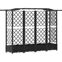 vidaXL Jardinière surélevée avec treillis et toit, noire, 203,5 x 40 x 123 cm, en PP