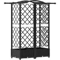 vidaXL Jardinière surélevée avec treillis et toit, noir, 124 x 40 x 123 cm, PP