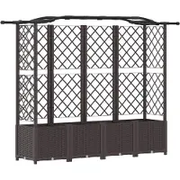 vidaXL Jardinière surélevée avec treillis et toit, marron, 204 x 40 x 138 cm, PP