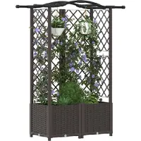 vidaXL Jardinière surélevée avec treillis et toit, marron, 122 x 40 x 138 cm, PP