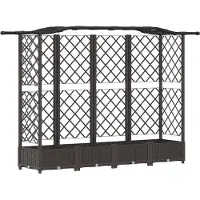 vidaXL Jardinière surélevée avec treillis et toit, marron, 203,5 x 40 x 123 cm, PP
