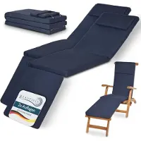 Beautissu Lot de 2 coussins de chaise longue de luxe LoftLux DC, 175 x 45 x 5 cm, bleu foncé