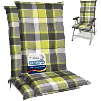 Beautissu Lot de 2 coussins pour dossier haut 120 x 50 cm, rembourrage vert à carreaux