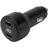 ACT 2-port USB-C Fast Car Charger 95W with Power Delivery PPS, Quick Charge and GaNFast, Adaptateur pour véhicule, Noir