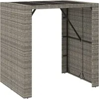 Syfax Table de bar et dessus en verre gris 105x80x110 cm poly rotin