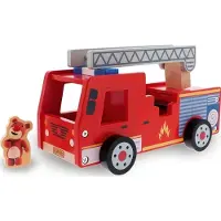 Trefl Jouet pompier en bois Camion de pompier Bobaski et Ours en peluche 61700