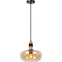 Lucide Lampe suspendue abat-jour en verre avec finition en bois noir Ø30cm ILONA 1xE27 40W