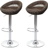 Mendler lot de 2 tabourets de bar HWC-G26, tabouret de comptoir chaise de bar tabouret pivotant, In-/Outdoor Poly-Rattan MVG chrome