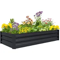 Outsunny Jardinière rectangulaire potager de jardin bac à fleurs en acier avec bordure de sécurité et fond ouvert dim. 150L x 70l x 30H cm noir