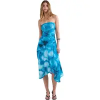 Balmohk 30000539 Strapless Printed Sleeveless Midi Dress Bleu L Femme