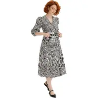 O46BPX (MB1) Robe portefeuille femme imprimé zèbre, manches longues, style décontracté 931281 Noir/Blanc