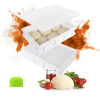Relaxdays Boîte à boules de pâte à pizza , lot de 2, 1 couvercle, dimensions : 7 x 40 x 30 cm, plastique, empilable, boîte pouvant contenir 6 boules de pâte à pizza, blanche