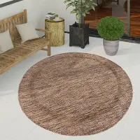 Paco Home Tapis d'extérieur à tissage plat aspect sisal avec bordure Résistant aux UV Robuste Dimensions : 120 cm, rond