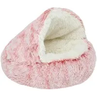 OEM Lit rond pour chien avec capuche, lavable, antidérapant, 40 cm, rose, en peluche