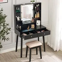 OEM Table de maquillage avec plateau éclairé et rangement pour accessoires de maquillage - Noir intense, avec un miroir et un accès par le siège