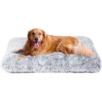 OEM Coussin pour chien gris, format XL, lit lavable avec peluche longue, tapis antidérapant pour grands chiens, 112 x 85 cm