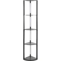 Aopunly Lampadaire étagère, étagères en forme d'éventail Lampadaire en bois 4 étagères LED à intensité variable, 163cm Avec télécommande Noir