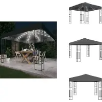 vidaXL Tente de jardin avec guirlande lumineuse LED 3 x 3 m, tissu anthracite - Tentes de jardin et tentes de réception