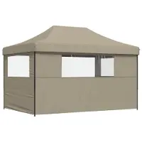 vidaXL Tente de réception pliable Pop-Up avec 3 panneaux latéraux Taupe