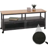 Mendler Lowboard Hwc-N28, Meuble Tv, Roulettes 2 Compartiments, Structure 3d Industrielle Rétro Métal Bois 55x130x36cm Noir, Naturel