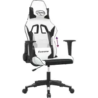 vidaXL Chaise de jeu avec fonction de massage Blanc et noir similicuir