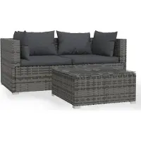 vidaXL Ensemble de salon de jardin 3 pièces avec coussins Gris Poly rotin