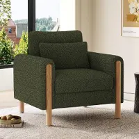 OKWISH Fauteuil - Moderne avec Accoudoirs et Coussin Semi-Ferme, Assise Rembourrée en Teddy et Coton PP - 87x83x88,5 cm, Vert
