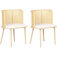 Beliani Lot de 2 chaises de salle à manger, structure métallique aspect bois clair, assise rembourrée beige avec tressage viennois, style rétro