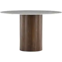Furnlux Classic FURNLUX Table à manger Haron Marble Grey Und Walnut 120cm / Hauptfarbe : Braun / Dimensions : 120 x 120 x 74 cm