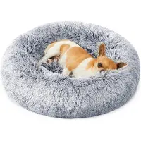 Famanu Coussin moelleux pour chien, lavable, 50 cm, gris, en peluche, partie centrale