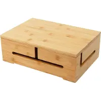 Relaxdays Boîte à câbles , rangement et aération des câbles, H x l x P 11 x 32 x 22 cm, dissimulation des câbles, boîtier de prises, bambou naturel