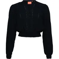 Superdry pour femme. W6011796A Blouse marine avec smocks et bordure en dentelle (L), Casuel, Coton, Manche longue