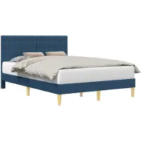 Syfax Cadre de lit avec tête de lit Bleu 140 x 200 cm Tissu