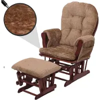 Mendler Fauteuil relax HWC-C76, fauteuil à bascule Fauteuil à bascule avec pouf Tissu/Textile Chenille (465g/m²) marron clair, piètement foncé