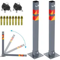 Fiqops 2 Set Poteau de barrage Bandes de barrage Rabattable Serrure à cylindre Poteau Borne 65cm Barrière Poste