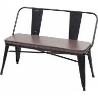Mendler Banc à 2 places, HWC-H10, pour vestiaire, salle à manger, design industriel-vintage, similicuir noir-marron