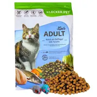 Lecker.Pet 2,5 kg de croquettes complètes Leo's pour chat adulte, saveur volaille et truite + 2 souris