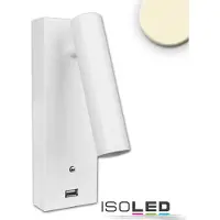 ISOLED Liseuse LED, 3W, blanc, avec prise de charge USB A, blanc chaud, 3 niveaux de gradation