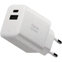 Native Union , GaN Chargeur mural avec USB-C et USB-A Power Delivery 45 W, Blanc