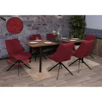 Mendler Lot de 6 chaises de salle à manger HWC-O48, chaise de cuisine, pivotante Auto-Return, tissu/textile chenille (320g/m²) Oeko-Tex bordeaux