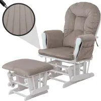 Mendler Fauteuil relax HWC-C76, fauteuil à bascule Fauteuil oscillant avec pouf Tissu Velours 320g/m² Öko-Tex gris clair Bâti blanc