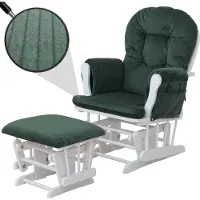 Mendler Fauteuil relax HWC-C76, fauteuil à bascule Fauteuil oscillant avec pouf Tissu Velours 320g/m² Öko-Tex vert Bâti blanc