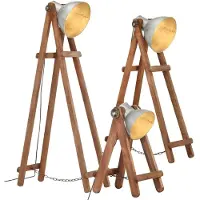 vidaXL -Stößen Lampen 3 ST E27 Festes Mango Holz Silberfarbe