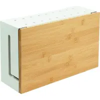 Relaxdays Boîte à câbles , rangement et aération des câbles, H x l x P 11 x 32 x 22 cm, dissimulation des câbles, boîtier de prises, bambou, blanc