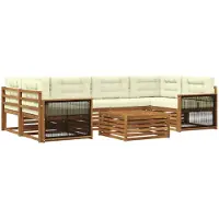 vidaXL Ensemble de salon de jardin 7 pièces, couleurs naturelles et crème