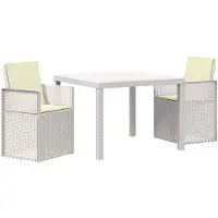 vidaXL Ensemble de salon de jardin avec coussins, 3 pièces, blanc et crème, en PP