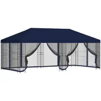 Syfax Gazebo avec murs latéraux 6 x 3 m Bleu Polyester et Acier 190